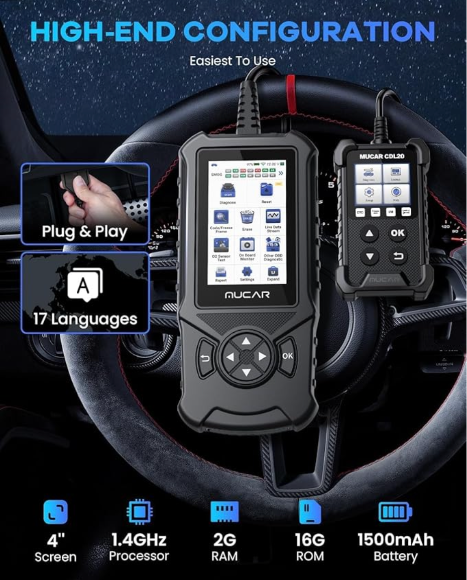 mucar CDE900 2+32G OBD2 Scanner Universal OBD II Code Reader, Extra Subscribe ECM+TCM+ABS+SRS 4 Systems and 28 Reset Car Diagnostic Tool Engine Code Reader