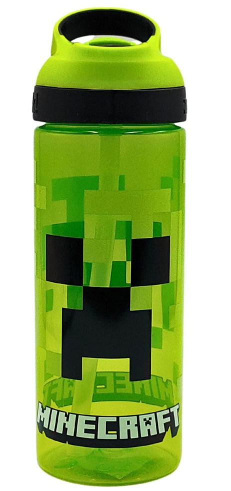 Minecraft Atlantic Creeper Drinks Bottle with Logo | Eco Freindly BPA-free Plastic School Water Bottle with Removable straw, spills Proof | Gift for Minecraft fan | Officially Merch 600ML