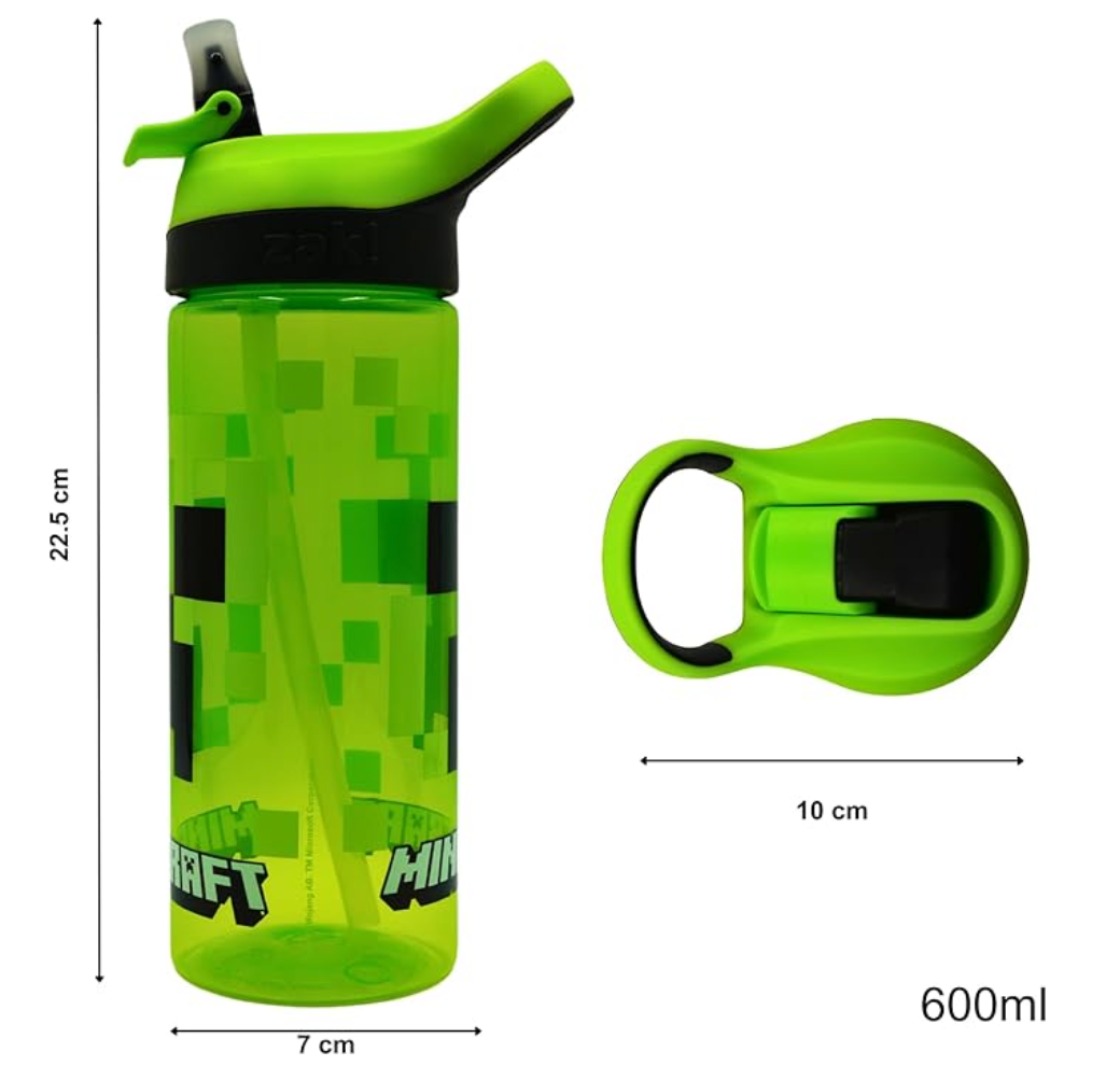 Minecraft Atlantic Creeper Drinks Bottle with Logo | Eco Freindly BPA-free Plastic School Water Bottle with Removable straw, spills Proof | Gift for Minecraft fan | Officially Merch 600ML