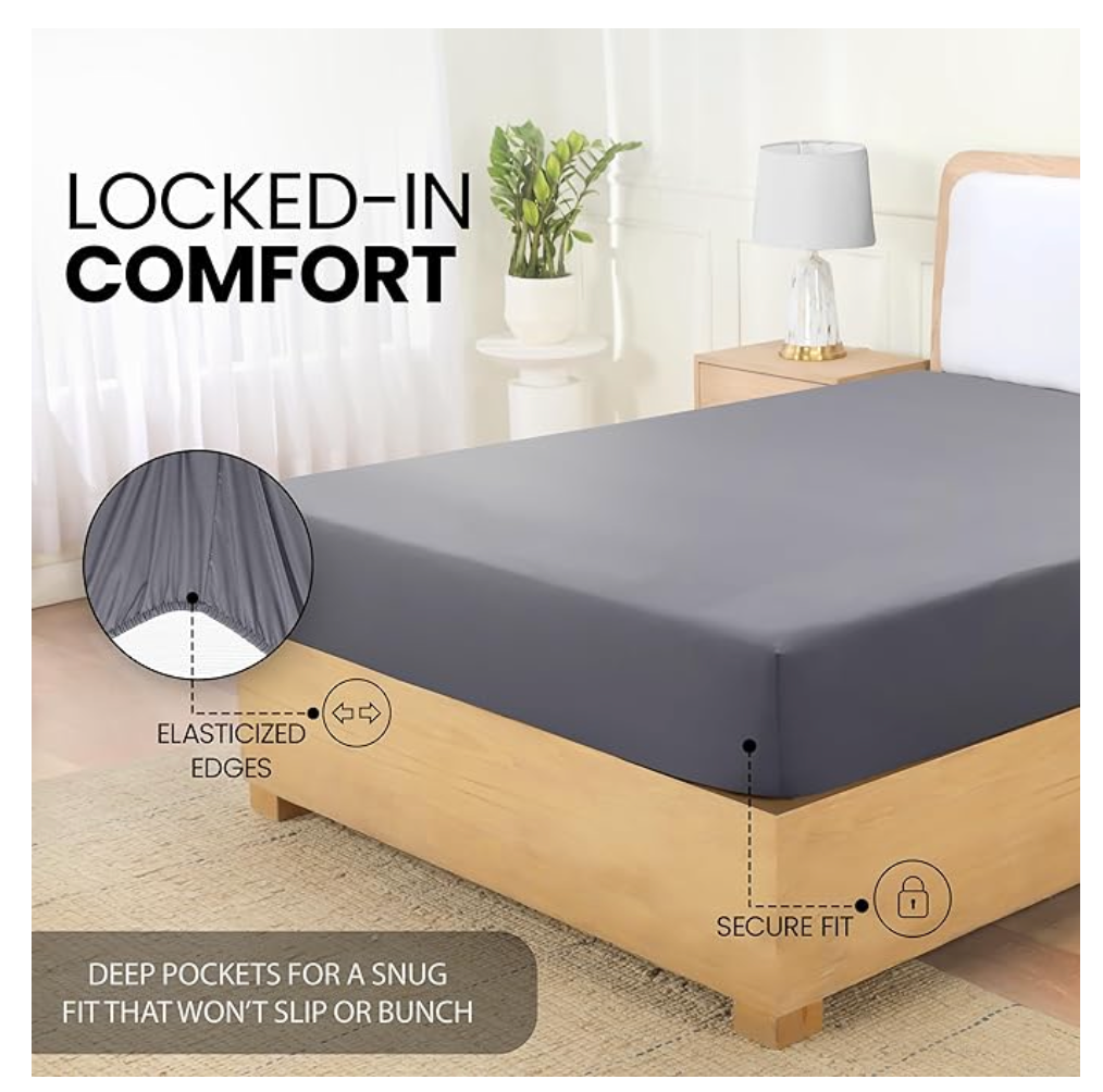 Utopia Bedding Fitted Sheet Double, Grey - Deep Pocket 14 inch (35 cm) - Easy Care - OEKO-TEX Certified - Soft Brushed Microfibre Fabric - Shrinkage and Fade Resistant - Bottom Sheet