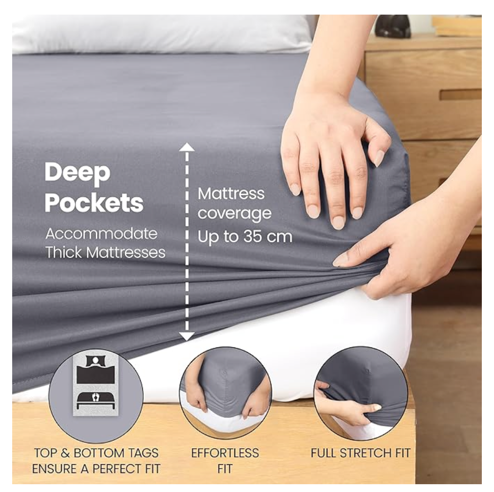 Utopia Bedding Fitted Sheet Double, Grey - Deep Pocket 14 inch (35 cm) - Easy Care - OEKO-TEX Certified - Soft Brushed Microfibre Fabric - Shrinkage and Fade Resistant - Bottom Sheet