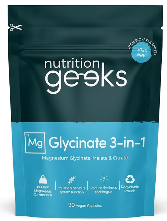 Magnesium Glycinate 3-in-1 Complex - 1800mg Supplements as Bisglycinate, Citrate & Malate 90 Vegan Capsules, Triple High Absorption 384mg Elemental, UK Made (Packaging Design May Vary)