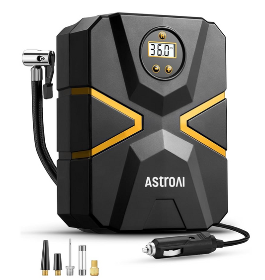 AstroAI Tyre Inflator Air Compressor 12V DC, Digital Car Tyre Pump 150 PSI, Preset Tyre Pressure & Auto Shutoff, Electric Air Pump for Car Tyres, Bicycles, Other Inflatables (Black&Yellow)