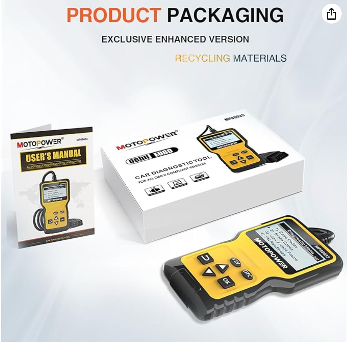 MOTOPOWER MP69033 OBD2 Scanner Universal Car Engine Fault Code Reader, CAN Diagnostic Scan Tool for All OBD II Protocol Cars