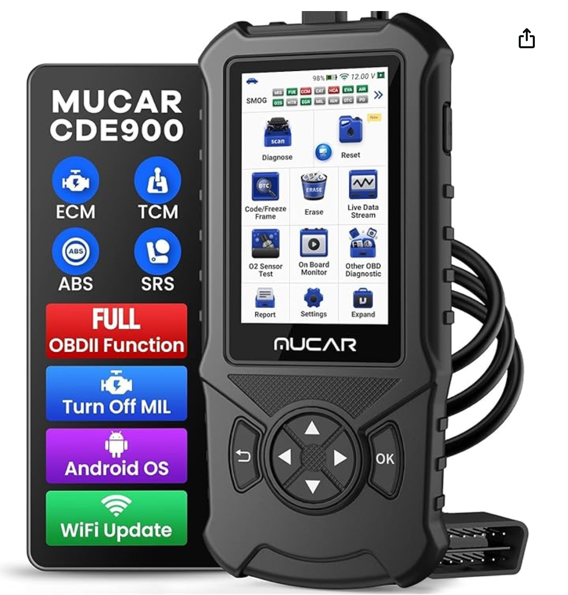 mucar CDE900 2+32G OBD2 Scanner Universal OBD II Code Reader, Extra Subscribe ECM+TCM+ABS+SRS 4 Systems and 28 Reset Car Diagnostic Tool Engine Code Reader