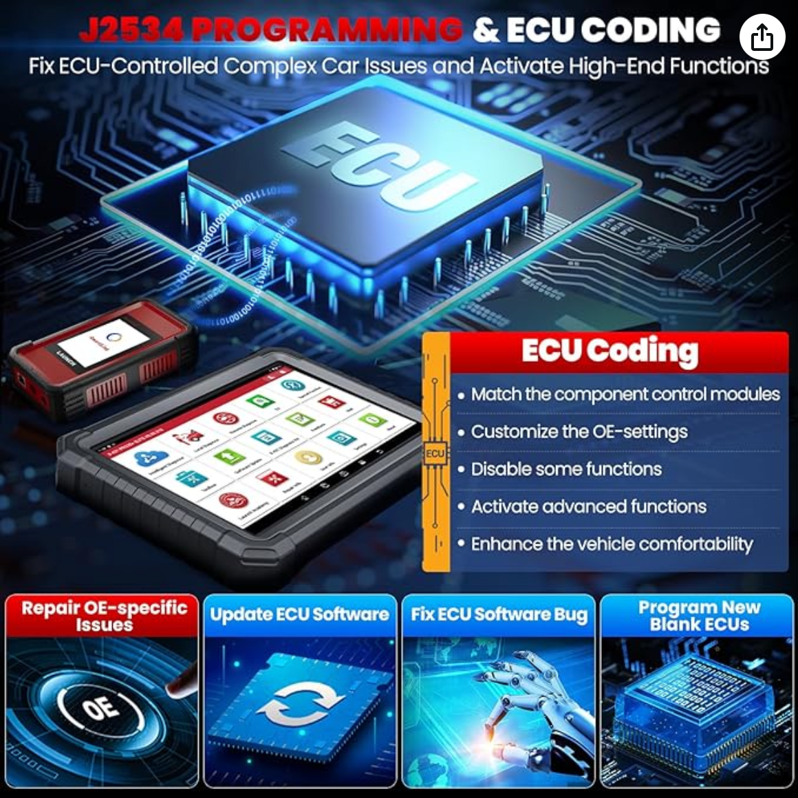 LAUNCH X431 PRO3S+Elite SmartlinkC 2025 Launch Diagnostic Tool Intelligent OE Topology, 50+ Service Full System Bidirectional Car Diagnostic Tool ECU Coding, Active Test, CANFD/DOIP/J2534,2 Yrs Update