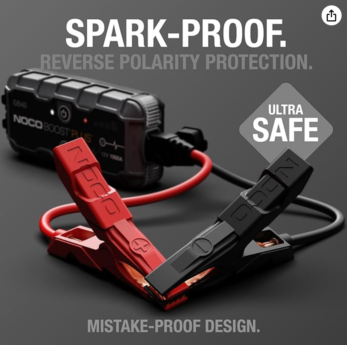 NOCO Boost GB40: 1000A UltraSafe Jump Starter Power Pack – 12V Car Battery Booster, Portable Power Bank & Jump Leads - For 6.0L Petrol and 3.0L Diesel Engines