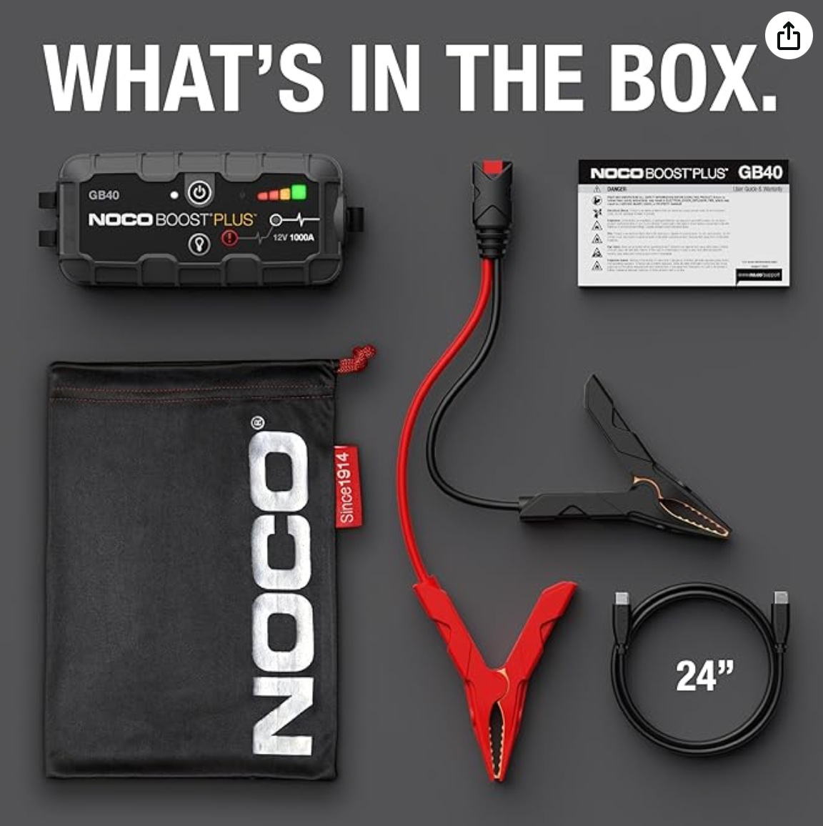 NOCO Boost GB40: 1000A UltraSafe Jump Starter Power Pack – 12V Car Battery Booster, Portable Power Bank & Jump Leads - For 6.0L Petrol and 3.0L Diesel Engines