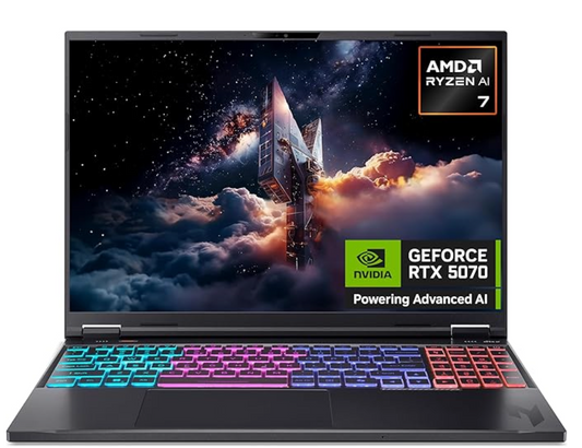 acer Nitro 16 AN16-61 Gaming Laptop - AMD Ryzen AI 7 350, 32GB, 1TB SSD, NVIDIA GeForce RTX 5070Ti, 16" WQXGA 180Hz, Windows 11, Black