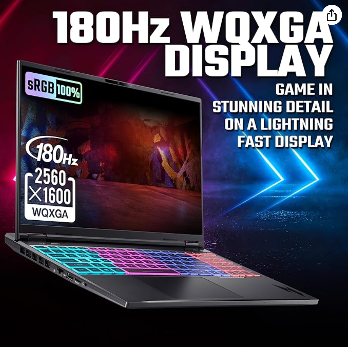 acer Nitro 16 AN16-61 Gaming Laptop - AMD Ryzen AI 7 350, 32GB, 1TB SSD, NVIDIA GeForce RTX 5070Ti, 16" WQXGA 180Hz, Windows 11, Black