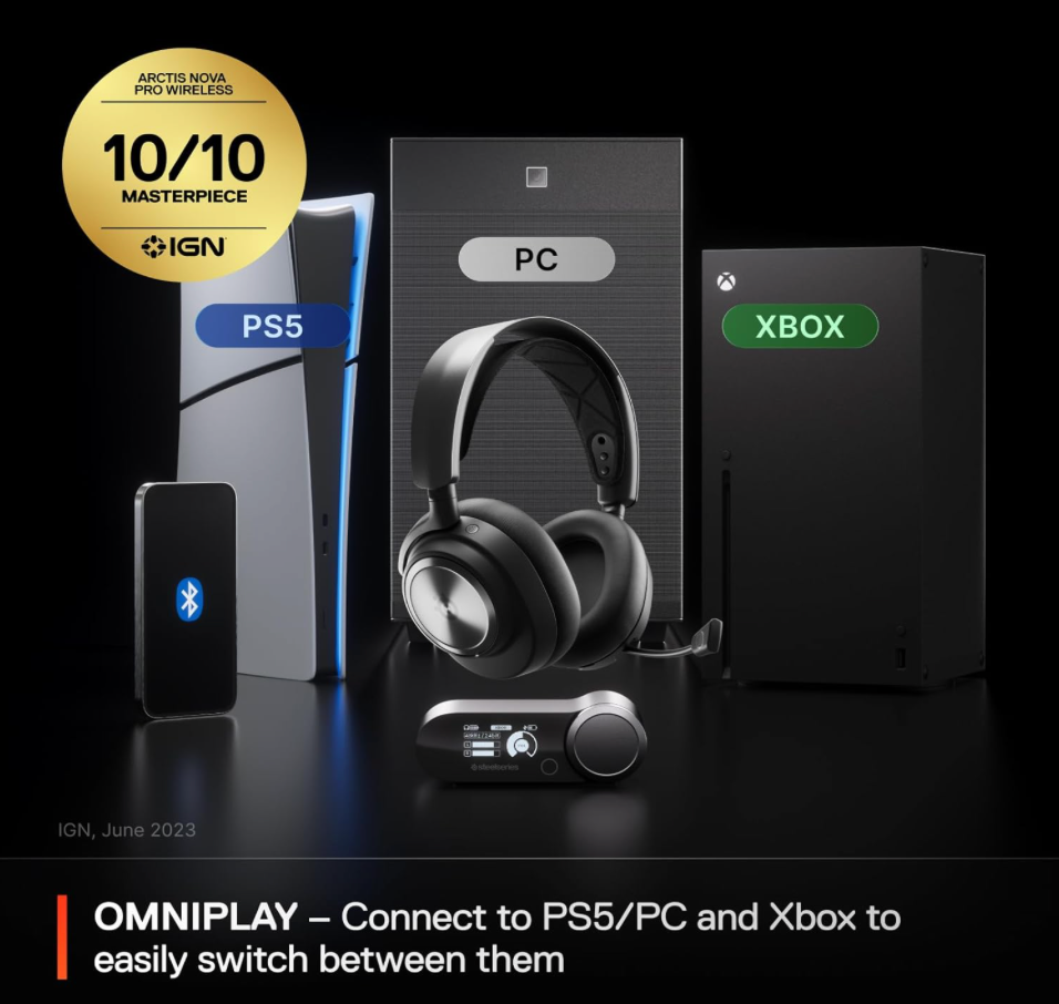 SteelSeries Arctis Nova Pro Wireless Xbox Omni-Platform Gaming Headset — Neodymium Magnetic Drivers — Active Noise Cancellation — 2 Battery System — Xbox, PC, PS5, PS4, Switch, Mobile