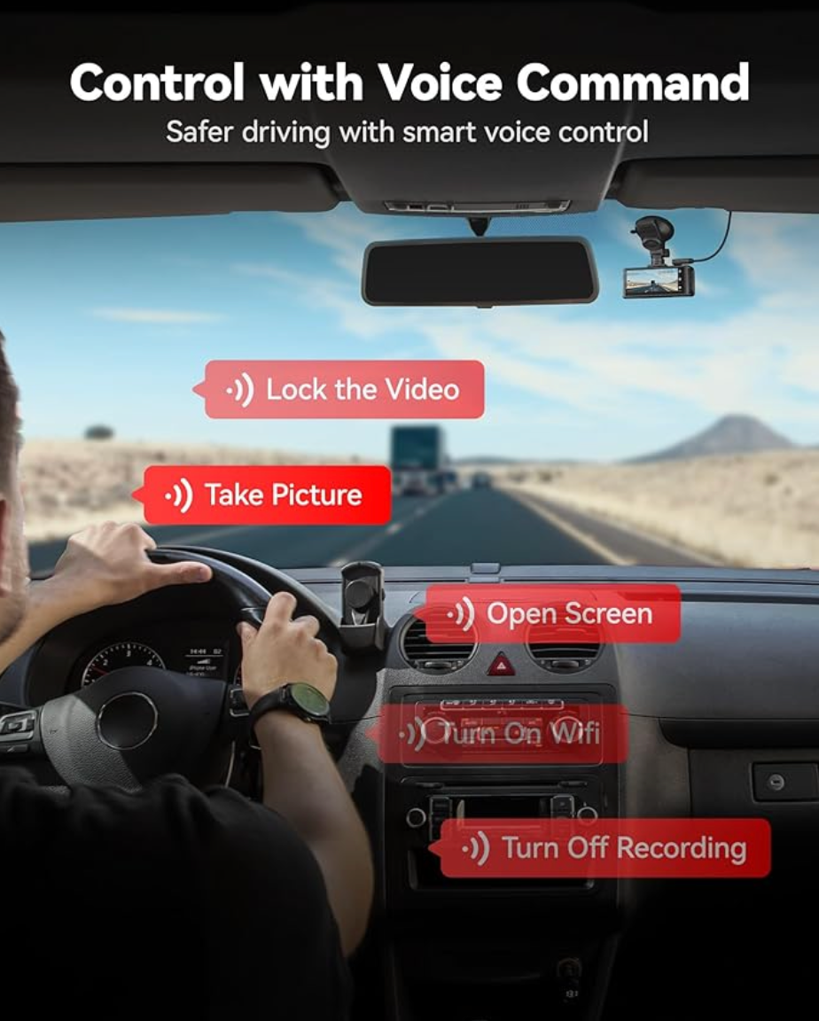 REDTIGER 4K Dash Cam Front and Rear, Touch Screen 3.18 Inch, Voice Control, 5.8GHz WiFi Car Dash Camera with 128GB Card, GPS, UHD 2160P Night Vision, WDR, Emergency Lock, Parking Monitor (F7N Touch)